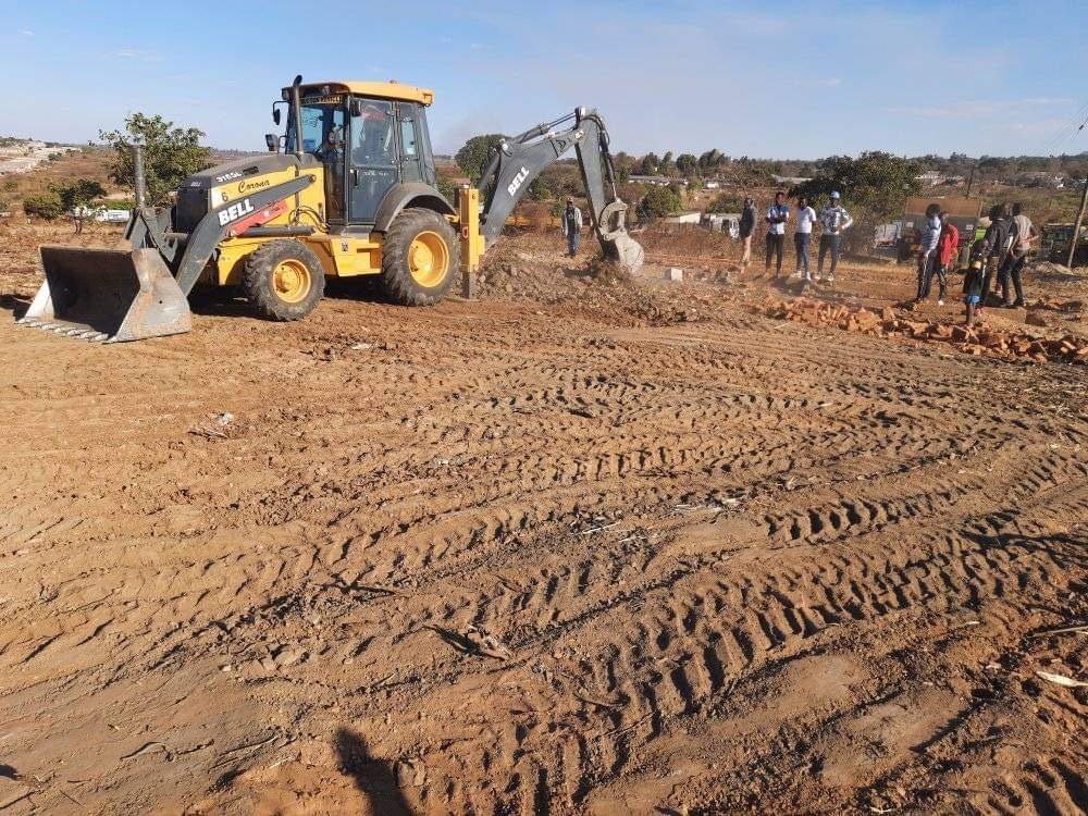 Excavator preparing the building site for the new church in Karoi, Zimbabwe